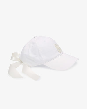 Personalized Bridal Cap with Satin Ribbon Tie and All Pearl Letters Embellishments