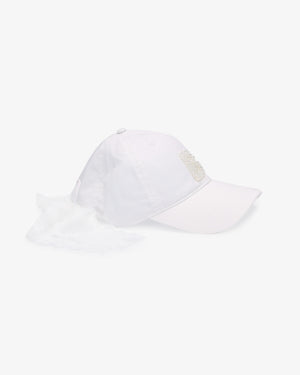 Personalized Bridal Cap with Lace Ribbon Tie and All Pearl Letters Embellishments