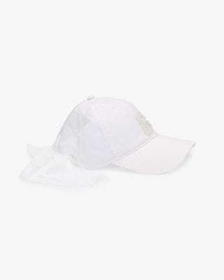 Personalized Bridal Cap with Lace Ribbon Tie and All Pearl Letters EmbellishmentsHat