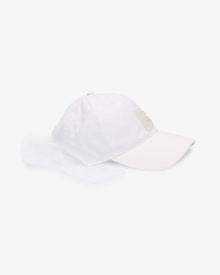 Personalized Bridal Cap with Tulle Ribbon Tie and All Pearl Letters EmbellishmentsHat
