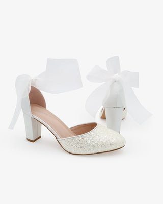 White Rock Glitter Block Heel with Wrapped Sheer Tie