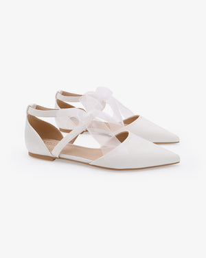 Satin Pointy Toe Flats with Chiffon Ribbon Tie