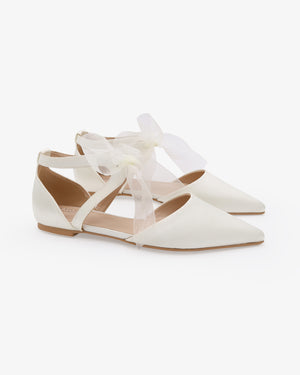 Satin Pointy Toe Flats with Chiffon Ribbon Tie