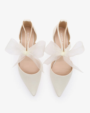 Satin Pointy Toe Flats with Chiffon Ribbon Tie