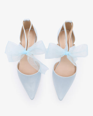 Satin Pointy Toe Flats with Chiffon Ribbon Tie