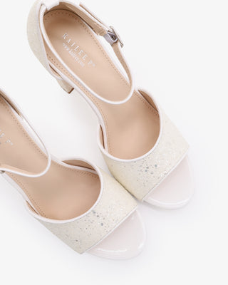 White Sparkly Tall Block Heel Wedding Sandals