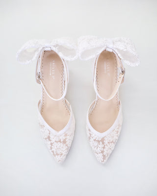 bridal white wedding shoes with block heels 