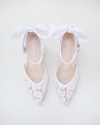 lace block heel white wedding shoes