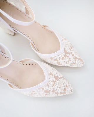 bridal white wedding shoes with block heels 