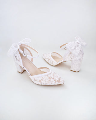 bridal white wedding shoes with block heels 