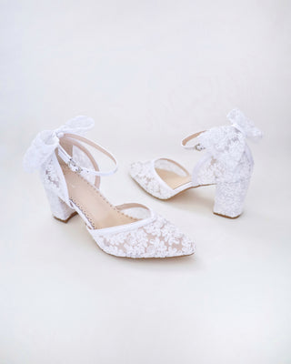 Lace Block Heel For Weddings with Back Crochet Bow