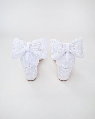 lace block heel white wedding shoes