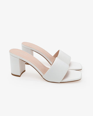 White Satin Block Heels Slide Wedding Sandals