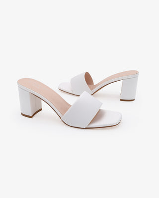 White Satin Block Heels Slide Wedding Sandals