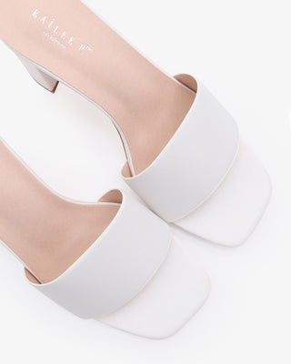 White Satin Block Heels Slide Wedding Sandals