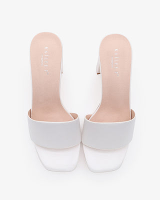 White Satin Block Heels Slide Wedding Sandals