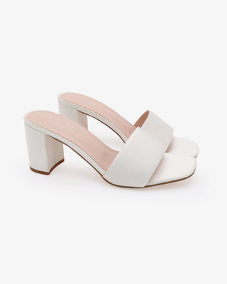 Ivory Satin Block Heels Slide Wedding Sandals
