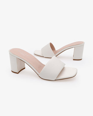 Ivory Satin Block Heels Slide Wedding Sandals