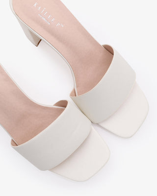 Ivory Satin Block Heels Slide Wedding Sandals