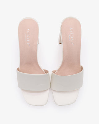 Ivory Satin Block Heels Slide Wedding Sandals