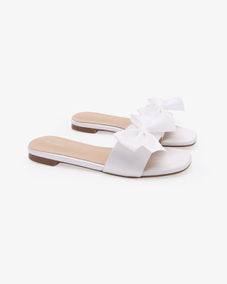 White satin wedding flat Sandals with white satin bow