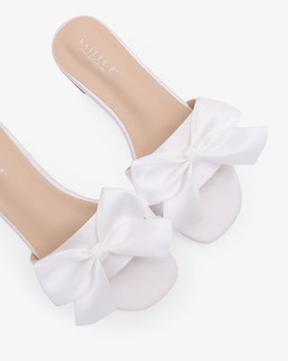 White satin wedding flat Sandals with white satin bow
