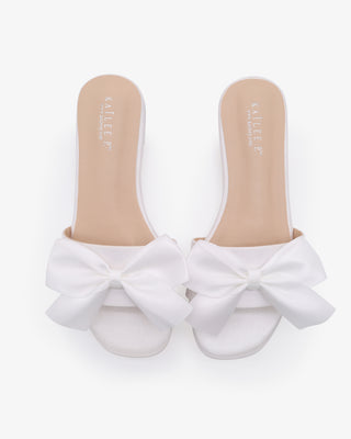 White satin wedding flat Sandals with white satin bow