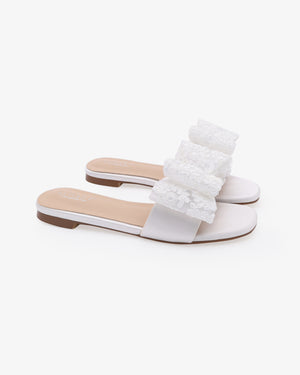 Satin Slip on Sandals with with Oversized Crochet Bow