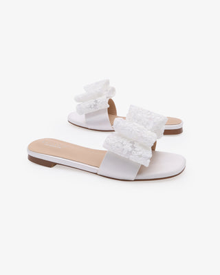 Satin Slip on Sandals with with Oversized Crochet BowWomen Shoes