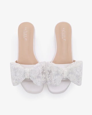 Satin Slip on Sandals with with Oversized Crochet BowWomen Shoes
