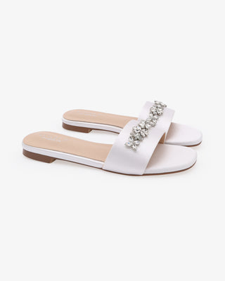 Satin Slip on Sandals with with Floral RhinestonesWomen Shoes