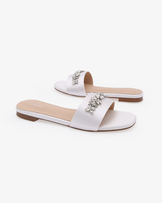 Satin Slip on Sandals with with Floral RhinestonesWomen Shoes