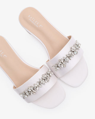 Satin Slip on Sandals with with Floral RhinestonesWomen Shoes