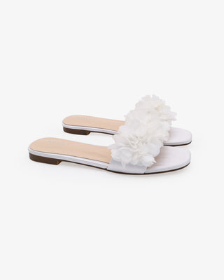 Satin Slide Wedding Sandals with Allover Chiffon FlowersWomen Shoes
