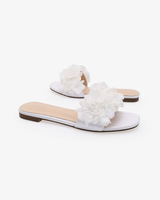 Satin Slide Wedding Sandals with Allover Chiffon FlowersWomen Shoes