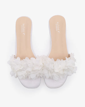 Satin Slide Wedding Sandals with Allover Chiffon Flowers