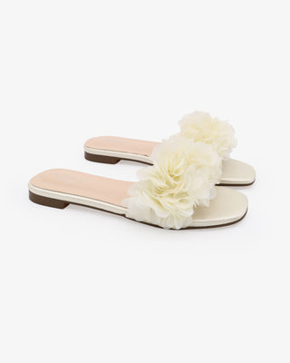 Satin Slide Wedding Sandals with Allover Chiffon FlowersWomen Shoes