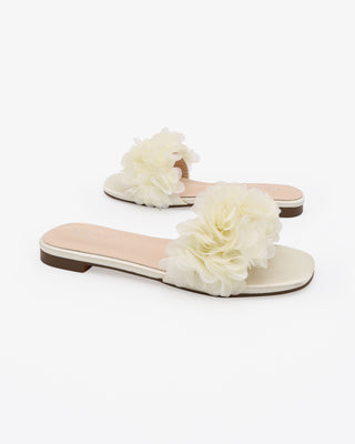 Satin Slide Wedding Sandals with Allover Chiffon FlowersWomen Shoes