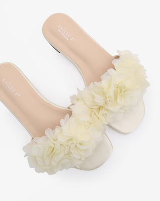 Satin Slide Wedding Sandals with Allover Chiffon FlowersWomen Shoes