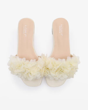 Satin Slide Wedding Sandals with Allover Chiffon Flowers