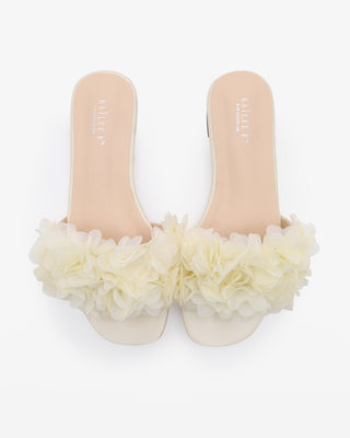 Satin Slide Wedding Sandals with Allover Chiffon FlowersWomen Shoes