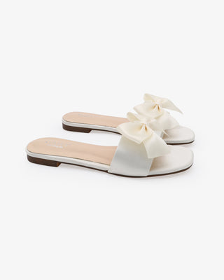 Ivory Satin Slip on Wedding Sandals with satin bow