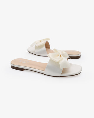 Ivory Satin Slip on Wedding Sandals with satin bow