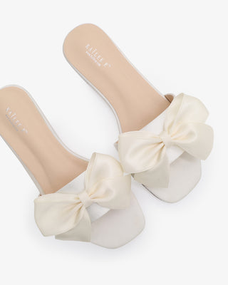 Ivory Satin Slip on Wedding Sandals with satin bow