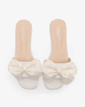 Satin Slip on Sandals with Satin Bow