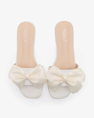 Ivory Satin Slip on Wedding Sandals with satin bow