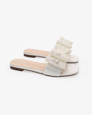 Satin Slip on Sandals with with Oversized Crochet BowWomen Shoes