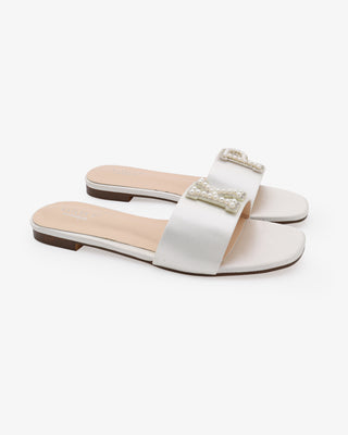 Personalized Satin Slip On Flat Wedding SandalsWomen Shoes