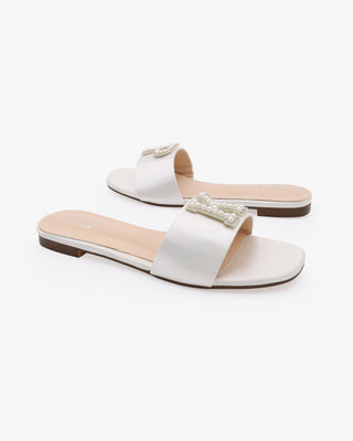 Personalized Satin Slip On Flat Wedding SandalsWomen Shoes