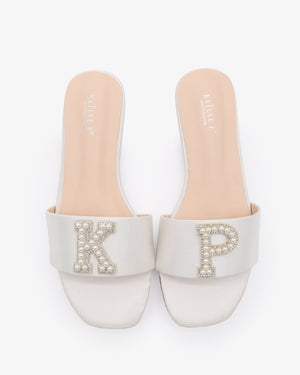 Personalized Satin Slip On Flat Wedding Sandals